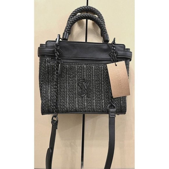 NWT STEVE MADDEN BHAYMANN CROSSBODY SATCHEL HAND BAG BLACK WOVEN TIKTOK VIRAL - Picture 1 of 8